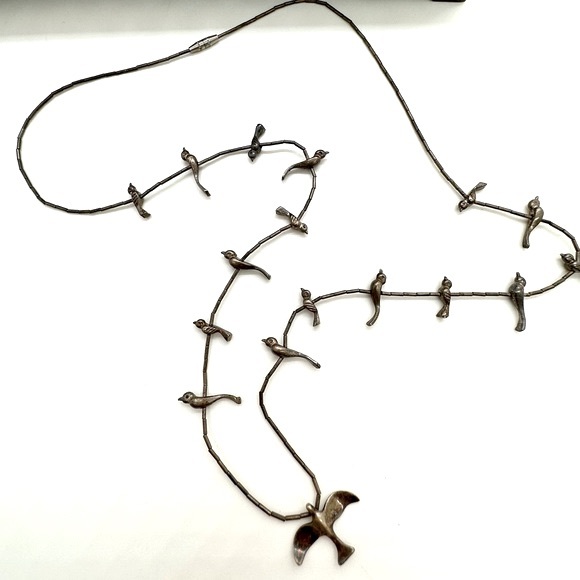 Vintage sterling silver bird fetish necklace - Picture 1 of 14